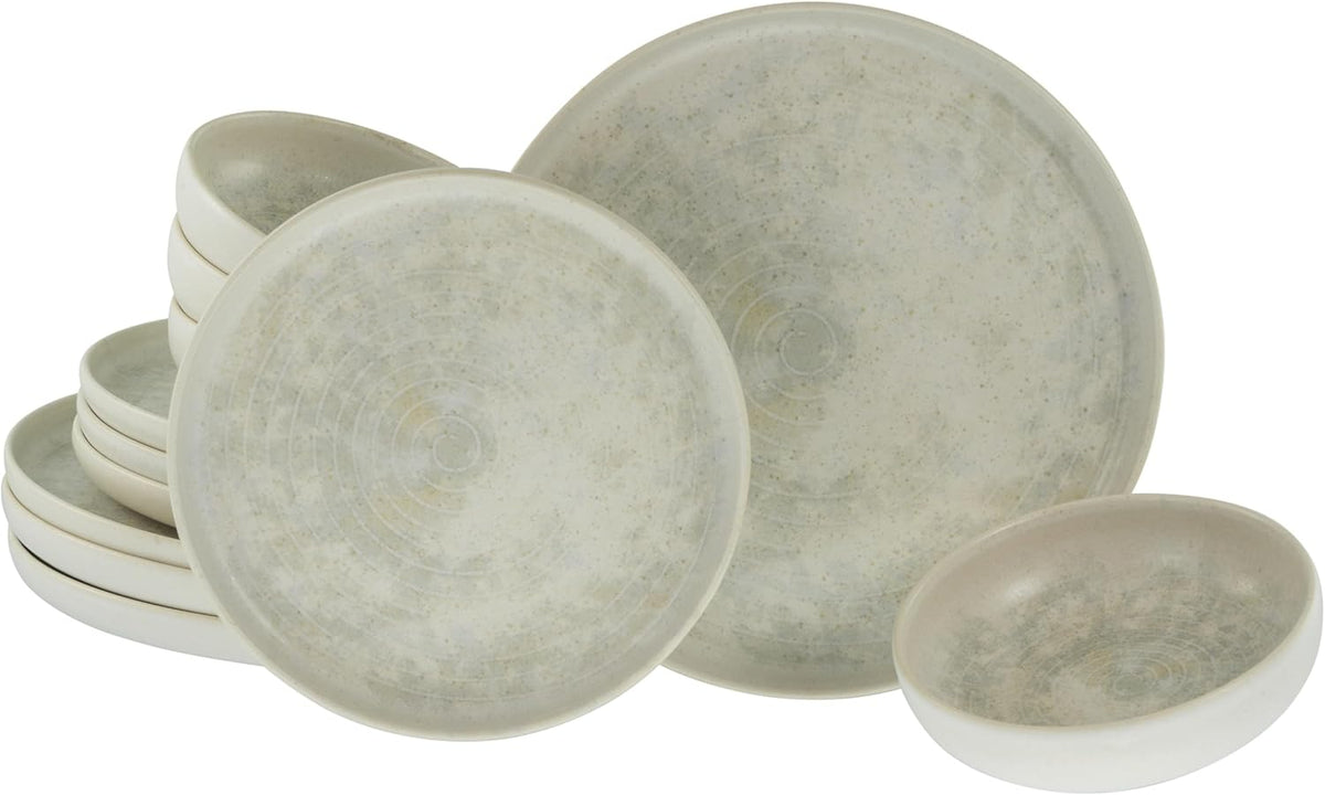 CreaTable, 23714, série Uno Athena, service de table 12 pièces pour 4 personnes, service d'assiettes en porcelaine, passe au lave-vaisselle et au micro-ondes, fabriqué au Portugal