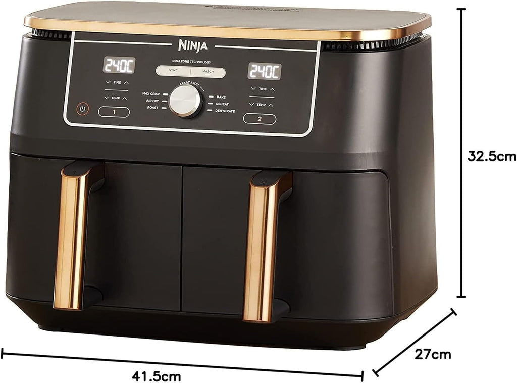 Ninja Foodi AF400EUCP MAX Dual Zone Air Fryer, 9.5L Airfryer, 2 compartimente, cu clește, acoperire neaderentă Electrocasnice Naty Shop