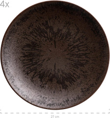MÄSER Service de table 12 pièces en bronze métallisé pour 4 personnes avec vernis élégant et brillant, ensemble d'assiettes à dîner, assiette à dîner et assiette à dessert en céramique de haute qualité, grès, marron
