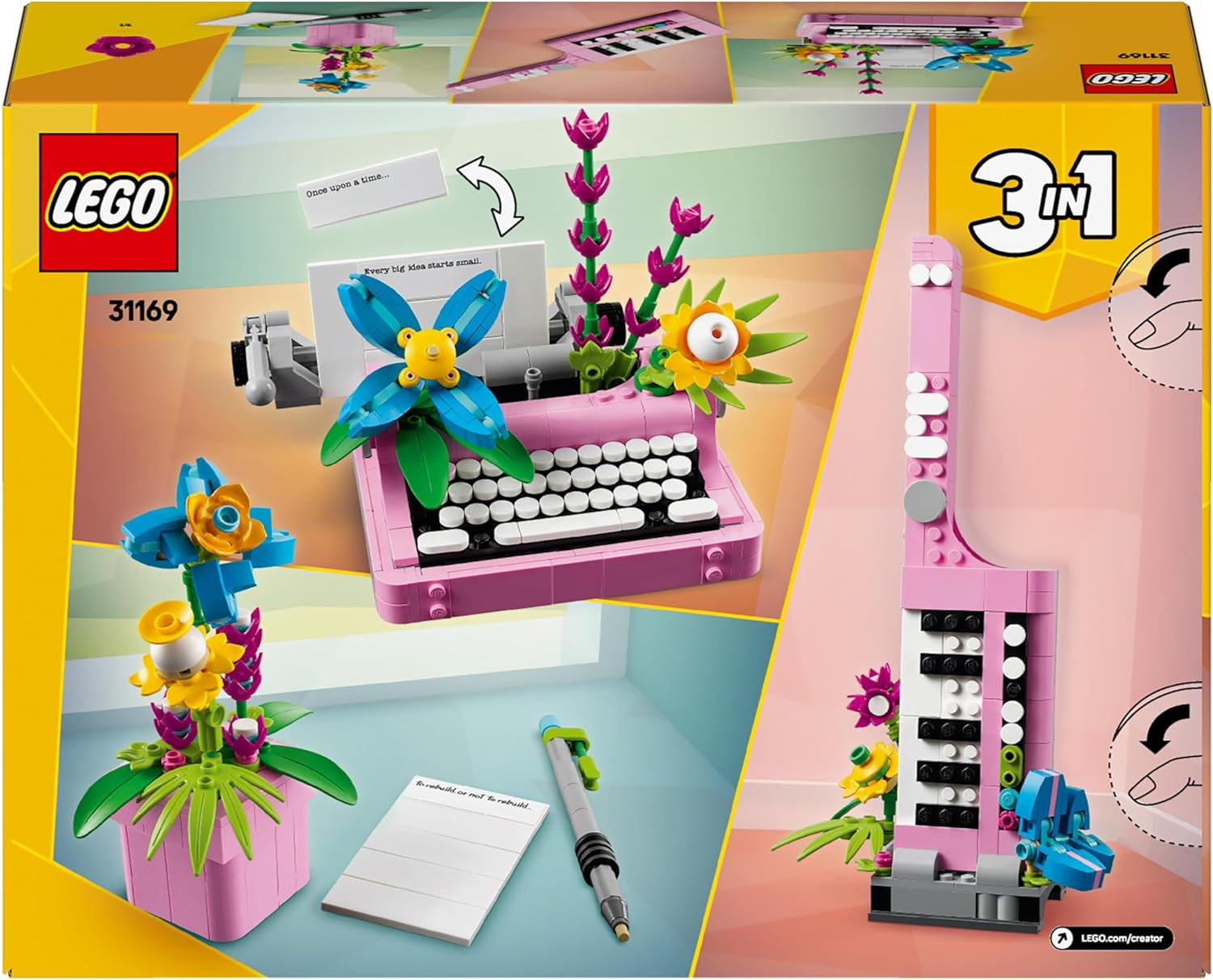 Machine à écrire LEGO Creator 3In1 avec fleurs - jouet transformable en modèle Keytar ou en pot de fleurs avec cahier et stylo - jeu de construction - cadeau pour filles et garçons à partir de 8 ans 31169 Jeux de construction Besuche den LEGO-Store