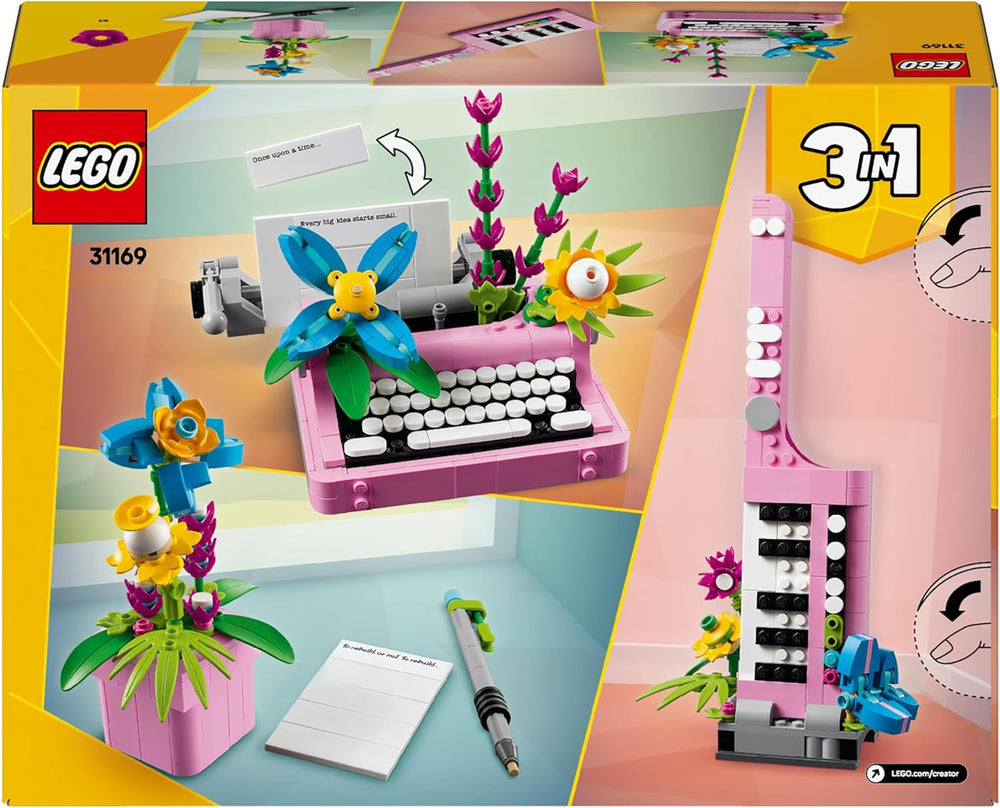 Machine à écrire LEGO Creator 3In1 avec fleurs - jouet transformable en modèle Keytar ou en pot de fleurs avec cahier et stylo - jeu de construction - cadeau pour filles et garçons à partir de 8 ans 31169 Jeux de construction Besuche den LEGO-Store