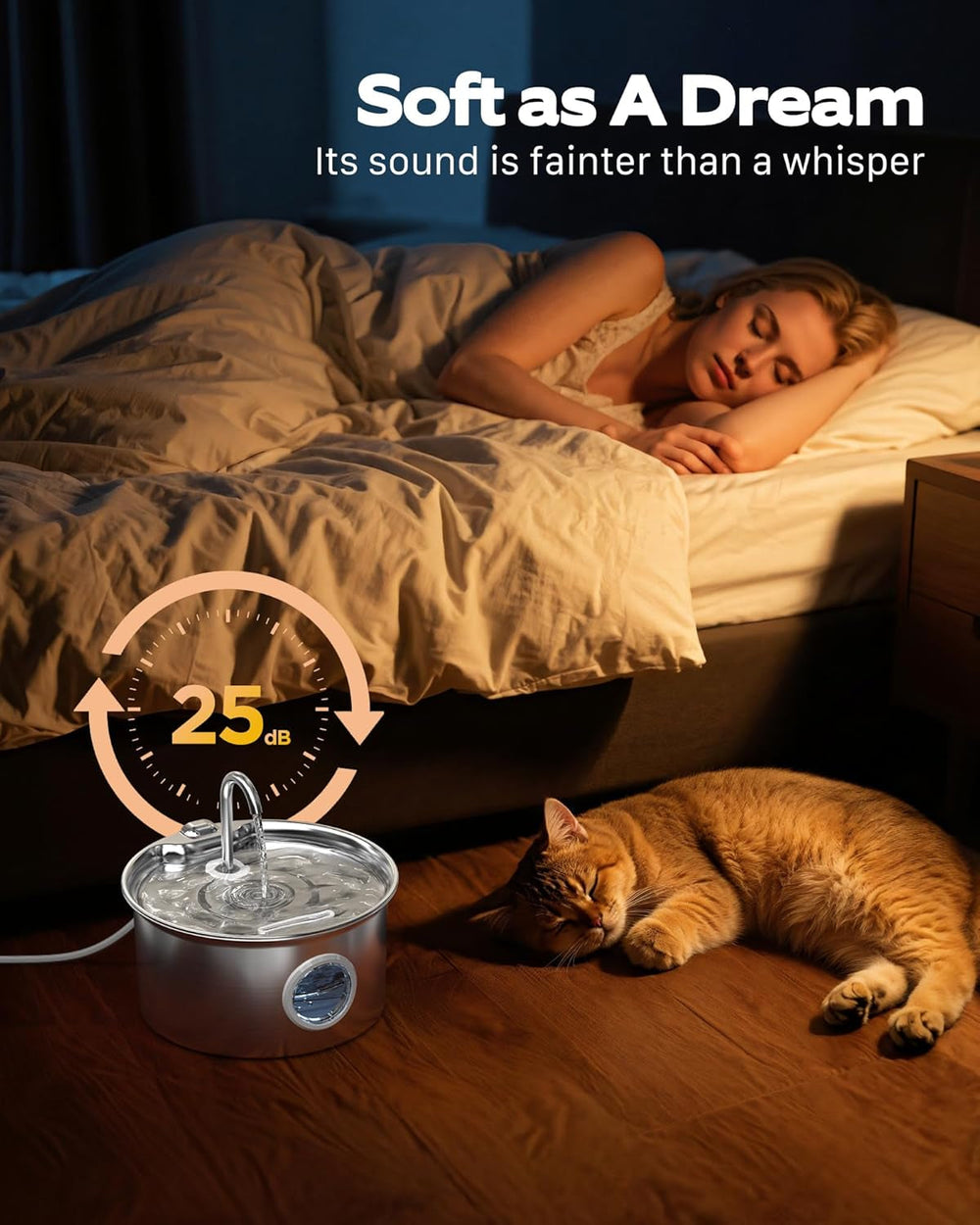 Katzenbrunnen Edelstahl Trinkbrunnen für Katze: Katzen Trinkbrunnen Leise - 2.6L Automatic Katzentrinkbrunnen mit Wasserstandsfenster - Haustierbrunnen für Kleine Hunde - Mehrschichtiges Filtersystem
