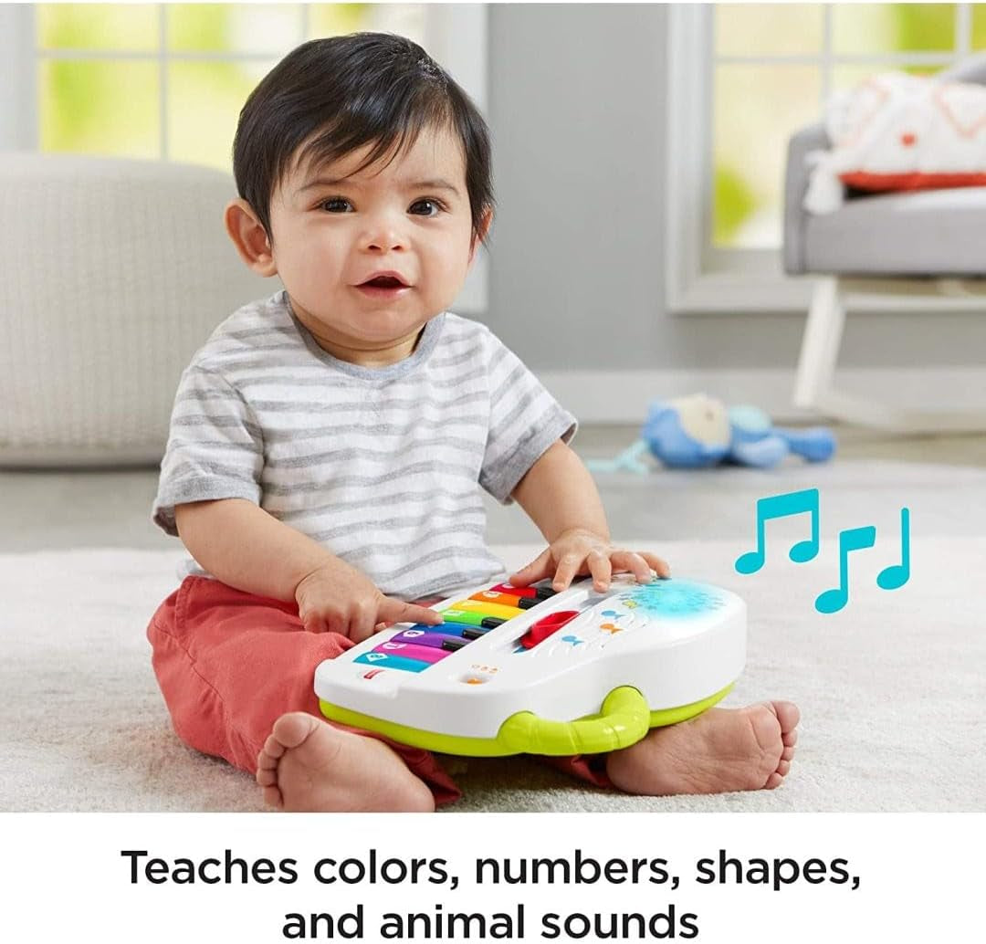 Fisher-Price Premier clavier pour bébé - piano jouet portable avec 4 options de lecture, chansons, lumières et sons, apprentissage ludique, version : UK-anglais , GFK04 Baby Toys Naty Shop