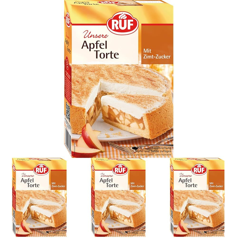 RUF Apfeltorte, Backmischung Für Eine Apfel-Torte Mit Sahne-Creme et Zimt-Zucker, Apfel-Zimt-Torte, Vegan Naty Shop Apfeltorte 500 G (Packung Mit 4)