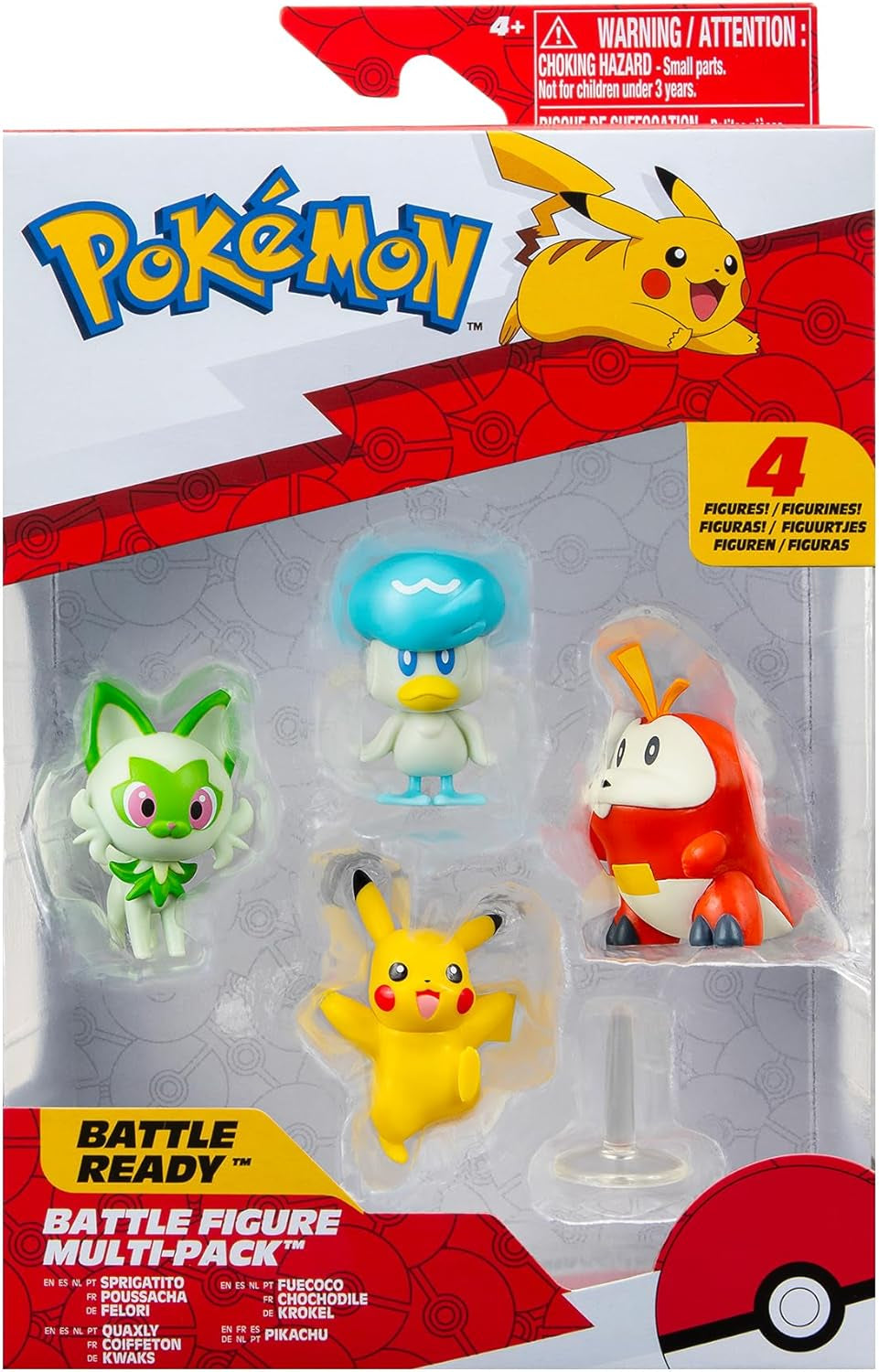 Pokémon PKW3402 - Battle Figure Multipack - pack de 4 avec Pikachu, Croc, Kwaks, Felori, figurines officielles détaillées, 5 cm chacune Figurines Naty Shop