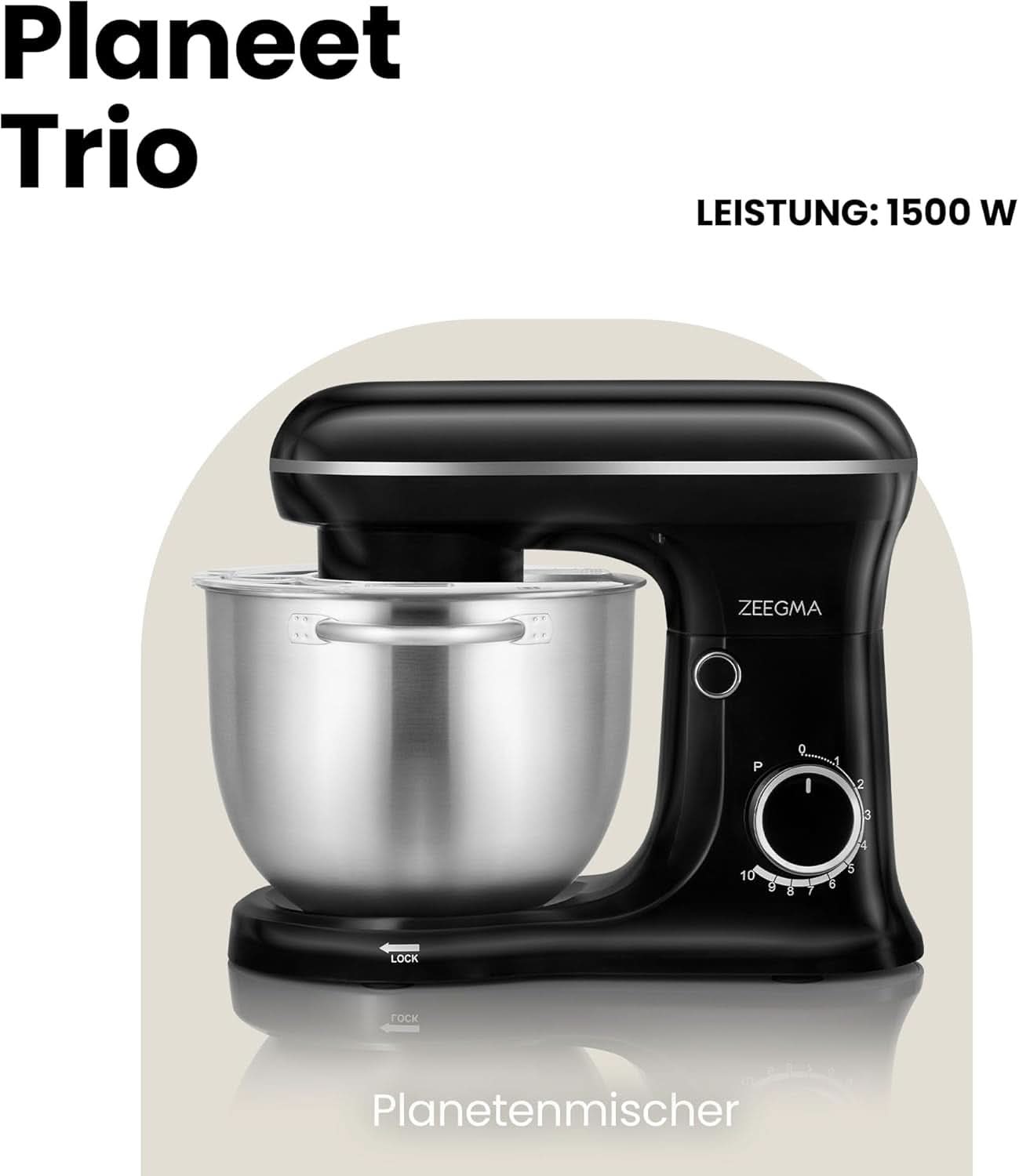 Robot planétaire ZEEGMA PLANEET TRIO, 1500 W, machine de cuisine multifonction avec 3 brûleurs 4 L, 4,5 L et 5,2 L, 10 vitesses de cuisson, mélangeur avec haken, Schneebesen (noir) Mother and Child Naty Shop