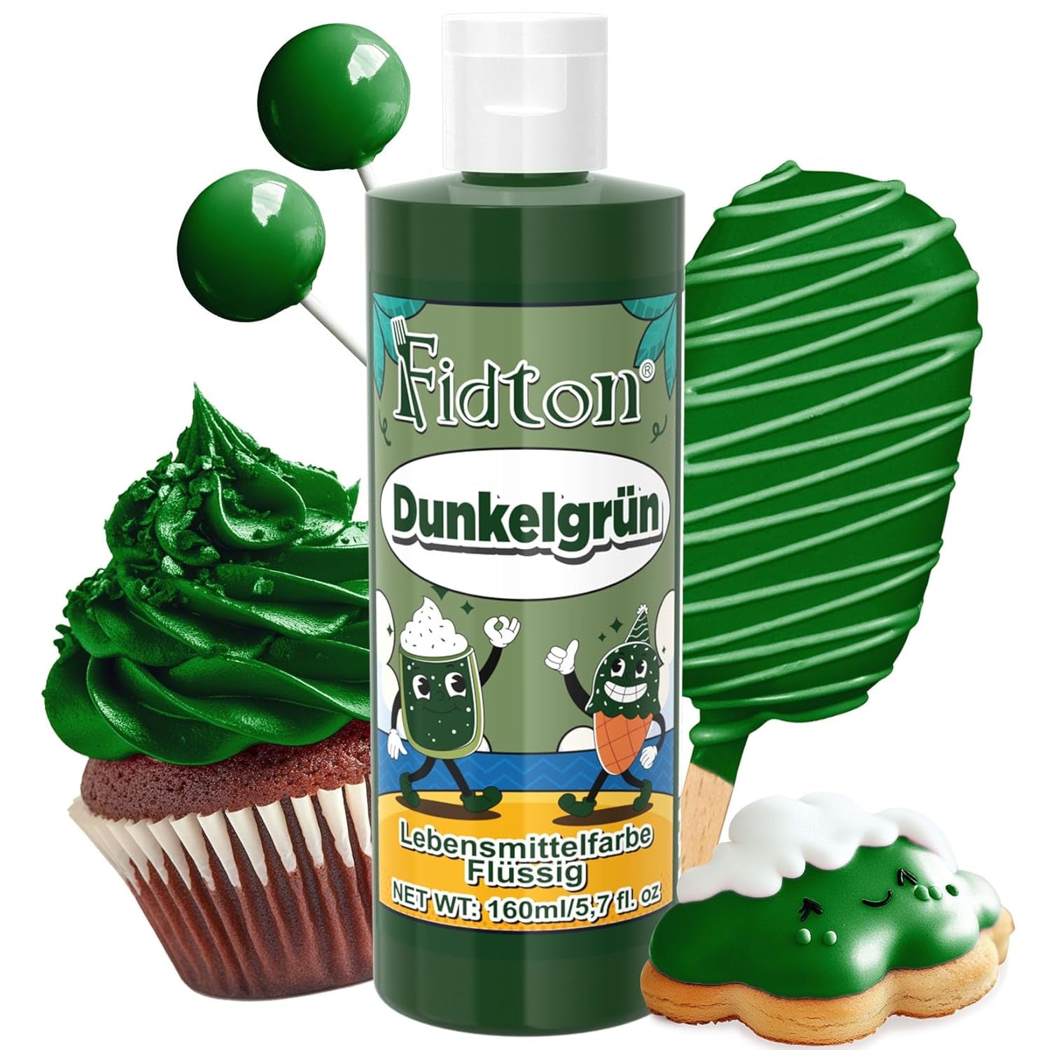 Lebensmittelfarbe Gel - Fidton 12 Farben Hochkonzentrierte Lebensmittelfarben, Food Coloring Set Für Lebensmittel Farben, Fondant, Essbare Tortendeko, Eier Färben, Backen, Glasur, Makronen - 6 Ml Naty Shop 160 Ml (1Er Pack) Dunkelgrün
