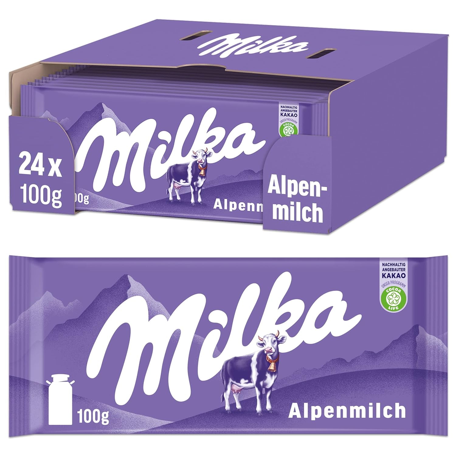 Milka Cow Spots – Chocolat au lait alpin avec chocolat blanc au design Cow Spot – 24 x 90 g