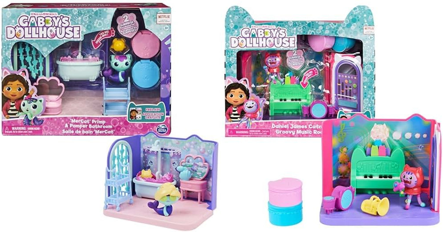 Chambre de luxe Gabby's Dollhouse, salle de musique Groovy et chambre de luxe, bain de luxe, bain de chaton marin