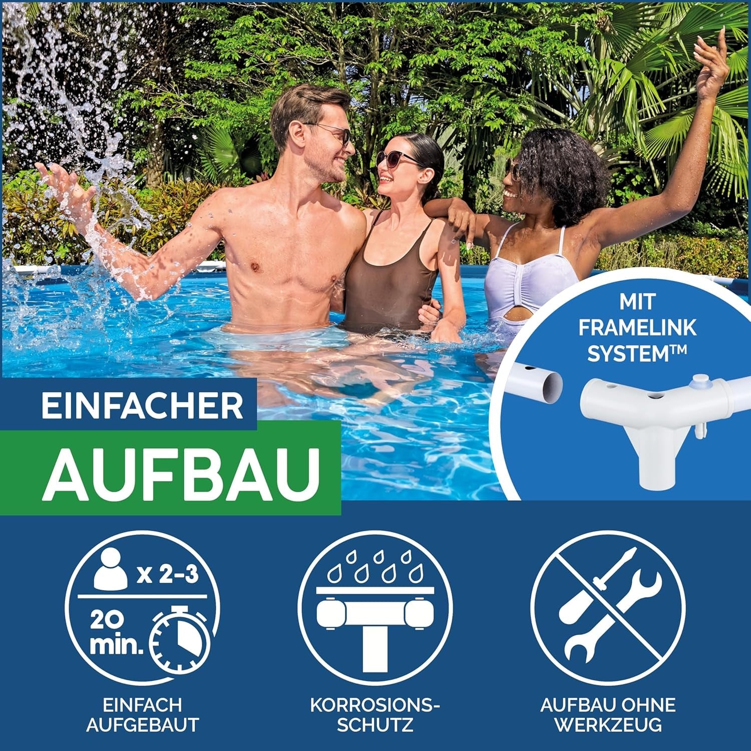 Set piscină Bestway Steel Pro Frame cu pompă de filtrare Ø 305 x 76 cm, albastru închis, rotundă