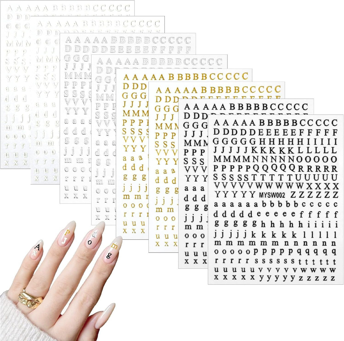 Nagelsticker Buchstaben 8 Blatt Nail Buchstaben Sticker Nagelsticker Glitzer Buchstaben Art Sticker Selbstklebend Nagelaufkleber Englisches Alphabet Dekoration Nageldesign Zubehör