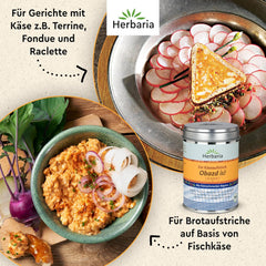 Herbaria Obazd l'est ! bio 90g M-Dose – Bio-Gewürzmischung bayerischen Biergartenklassiker Obazda – pour Brotaufstriche, Käsegerichte, Käsefondue – Raclette Gewürz - dans nachhaltiger Aromaschutz-Dose