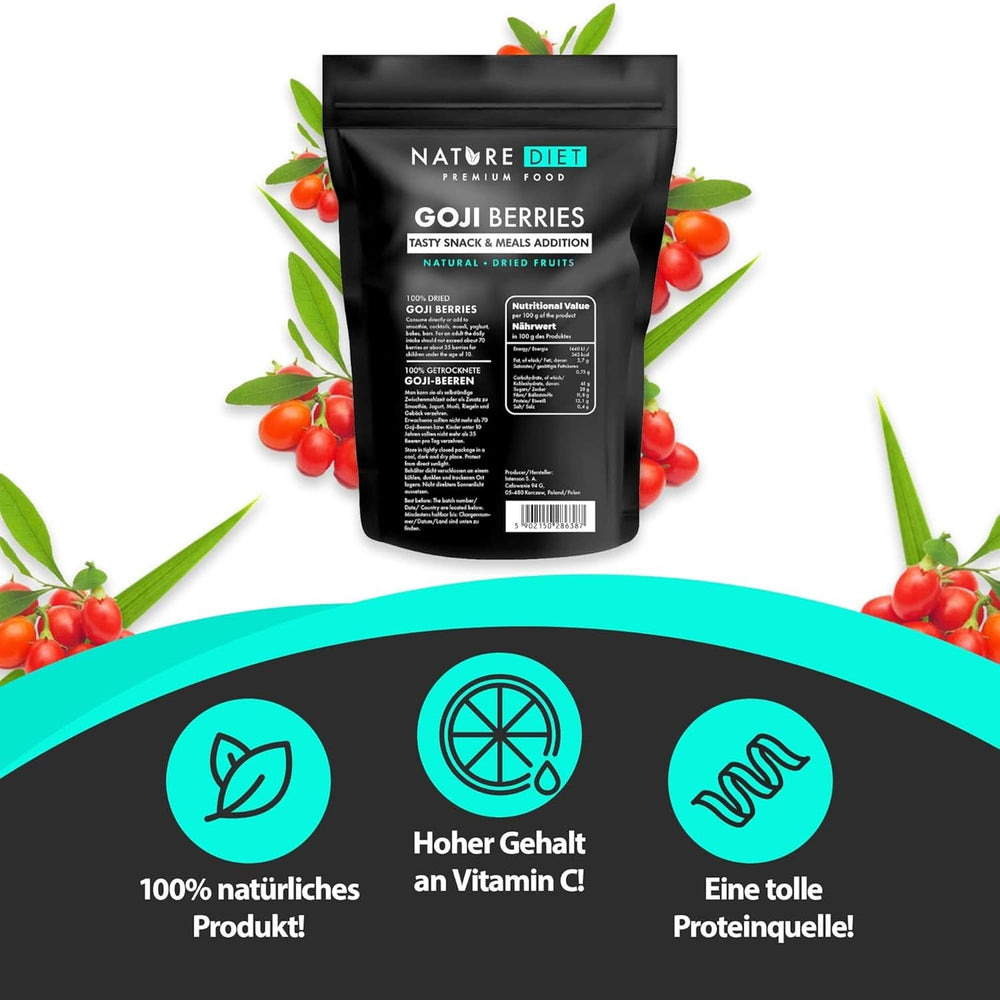 Nature Diet - Baies de Goji 1000 G | Baies séchées Produits déshydratés Naty Shop