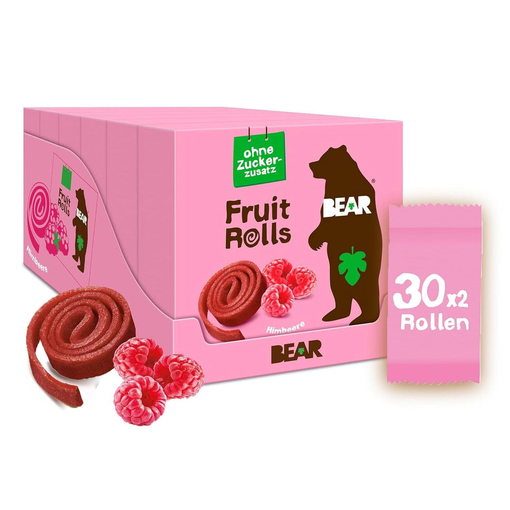 BEAR Rouleaux de fruits aux fraises, ingrédients 100% naturels, 30 x 20 grammes Produits déshydratés Naty Shop Framboise