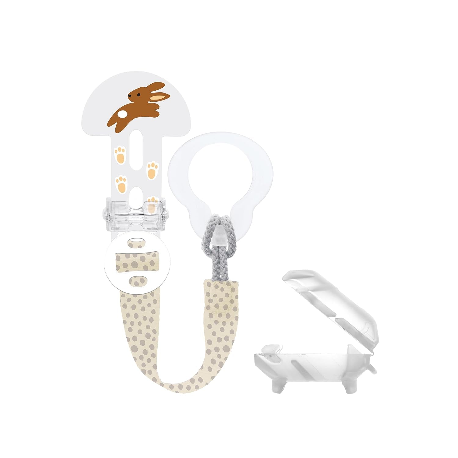 MAMAN Clip-le ! & Cover Attache-tétine avec protège-tétine, Attache-tétine réglable en longueur avec anneau amovible, Convient aux sucettes, anneaux de dentition et jouets, Lapin
