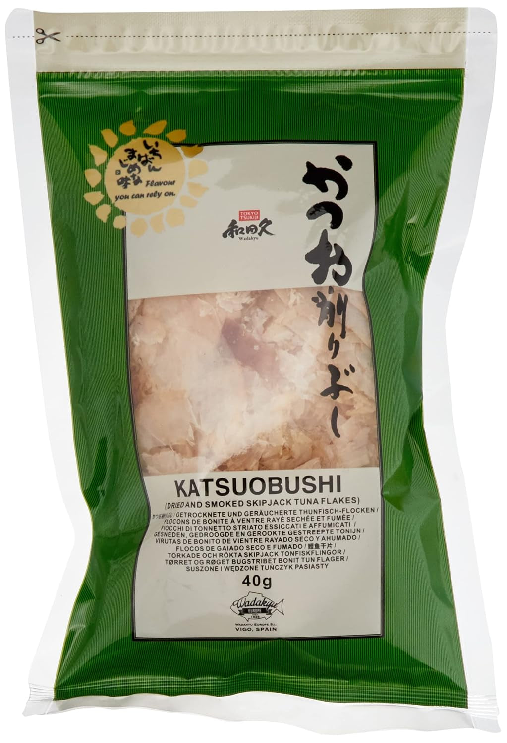 Katsuobushi Bonito Flocken – Aus 100 Prozent getrootkenem und Geräuchertem Bonito Tunfisch – Idéal pour la cuisine japonaise – 1 x 40 g
