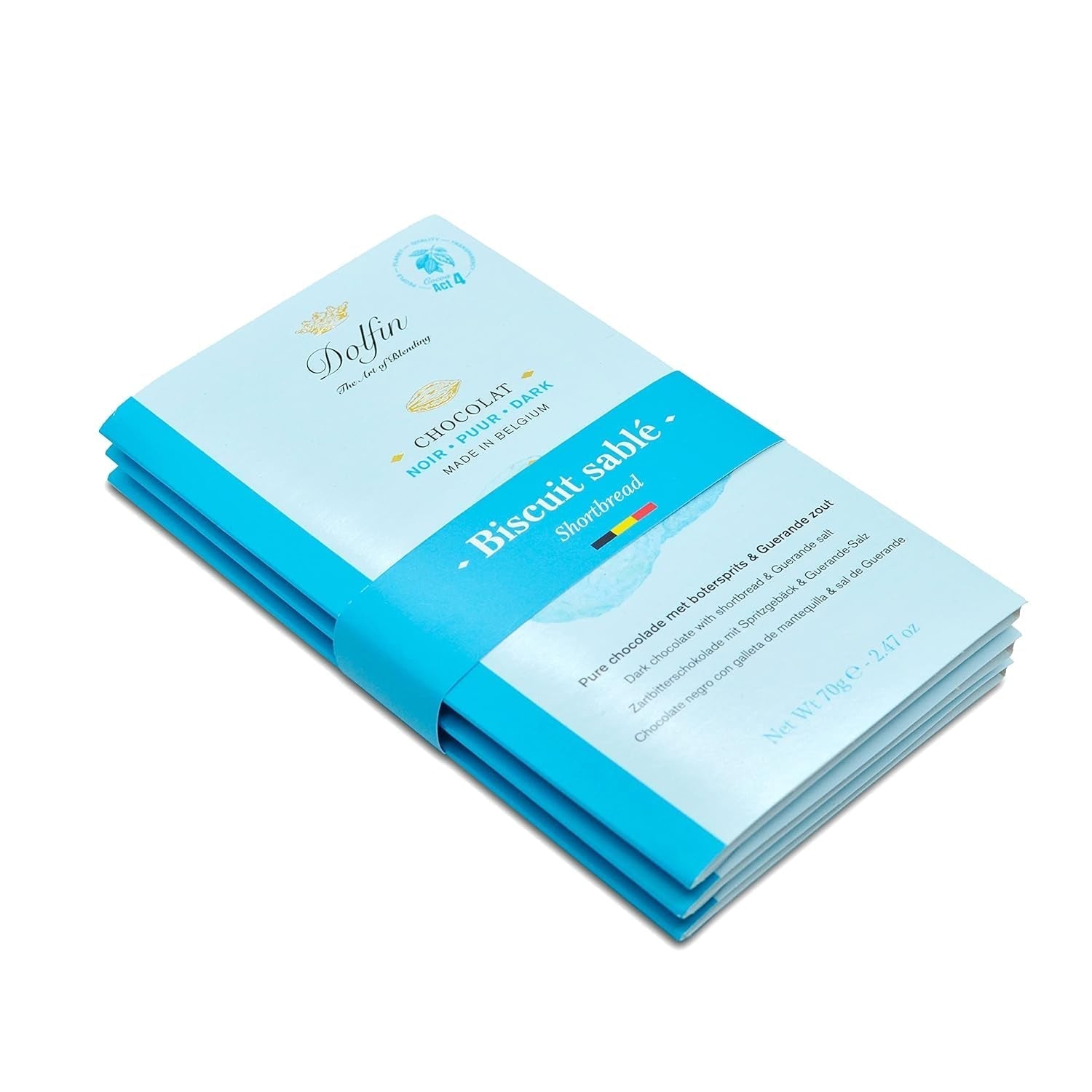 Dolfin Pachet de 3 ciocolată cu diverse arome - ciocolată artizanală belgiană, 210 g Bomboane de Ciocolata Naty Shop 210 G Biscuit cu unt si sare Guerande