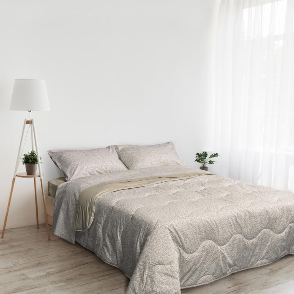 Housse de couette Foppapedretti Nacht&Natur pour lit double 2P; pétales de sable, housse 100% coton, Made in Italy Couettes et quilts Naty Shop