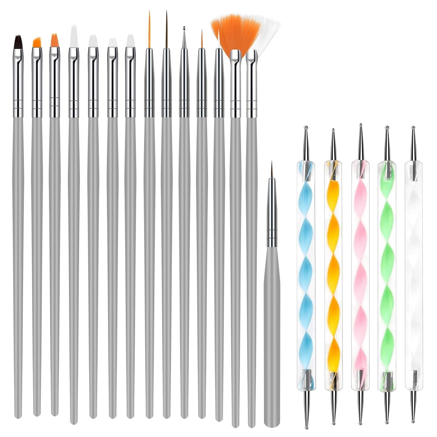 URAQT 20 pièces ensemble de pinceaux à ongles, pinceau à ongles, pinceau à ongles en acrylique, stylo à ongles professionnel pour vernis à ongles gel UV, design d'ongles