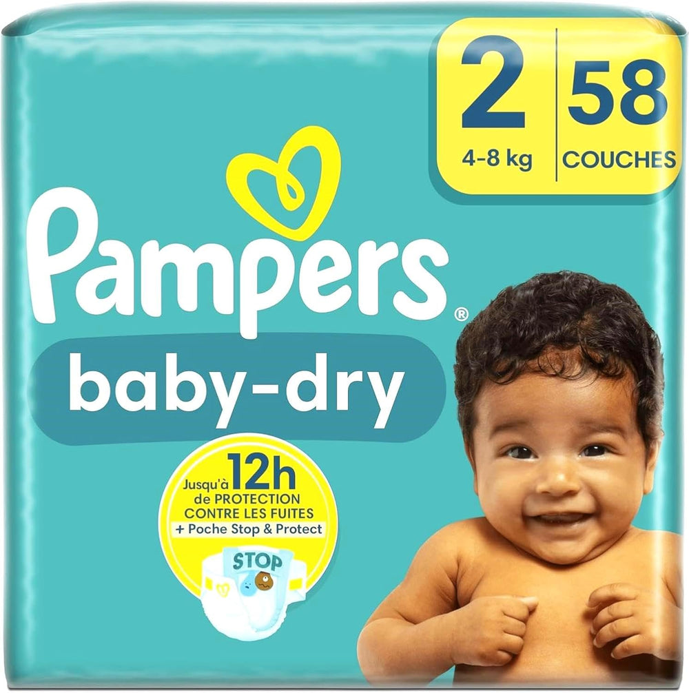 Couches Pampers Baby-Dry, taille 8, 43 couches, à partir de 19 kg, pack Jumbo+