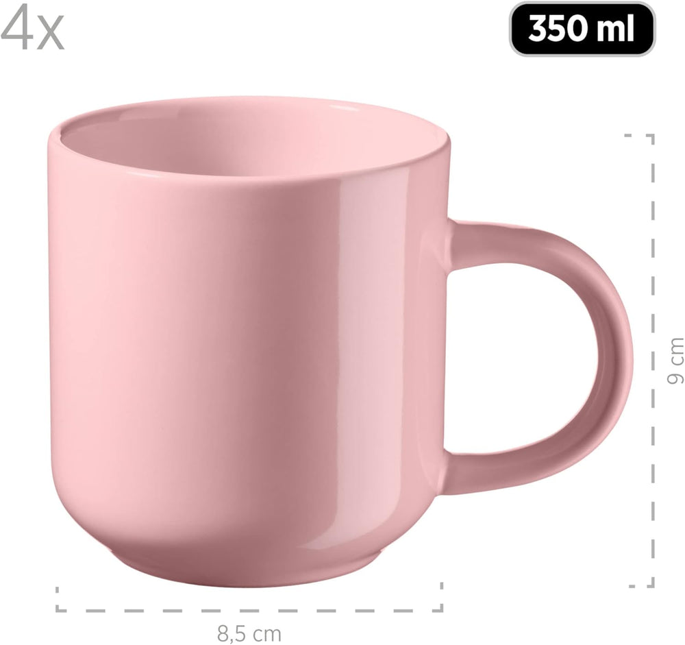 MÄSER 934005 Série Alenia, Service de table pour 4 personnes au design scandinave moderne, Service combiné en céramique de 16 pièces en rose, Grès