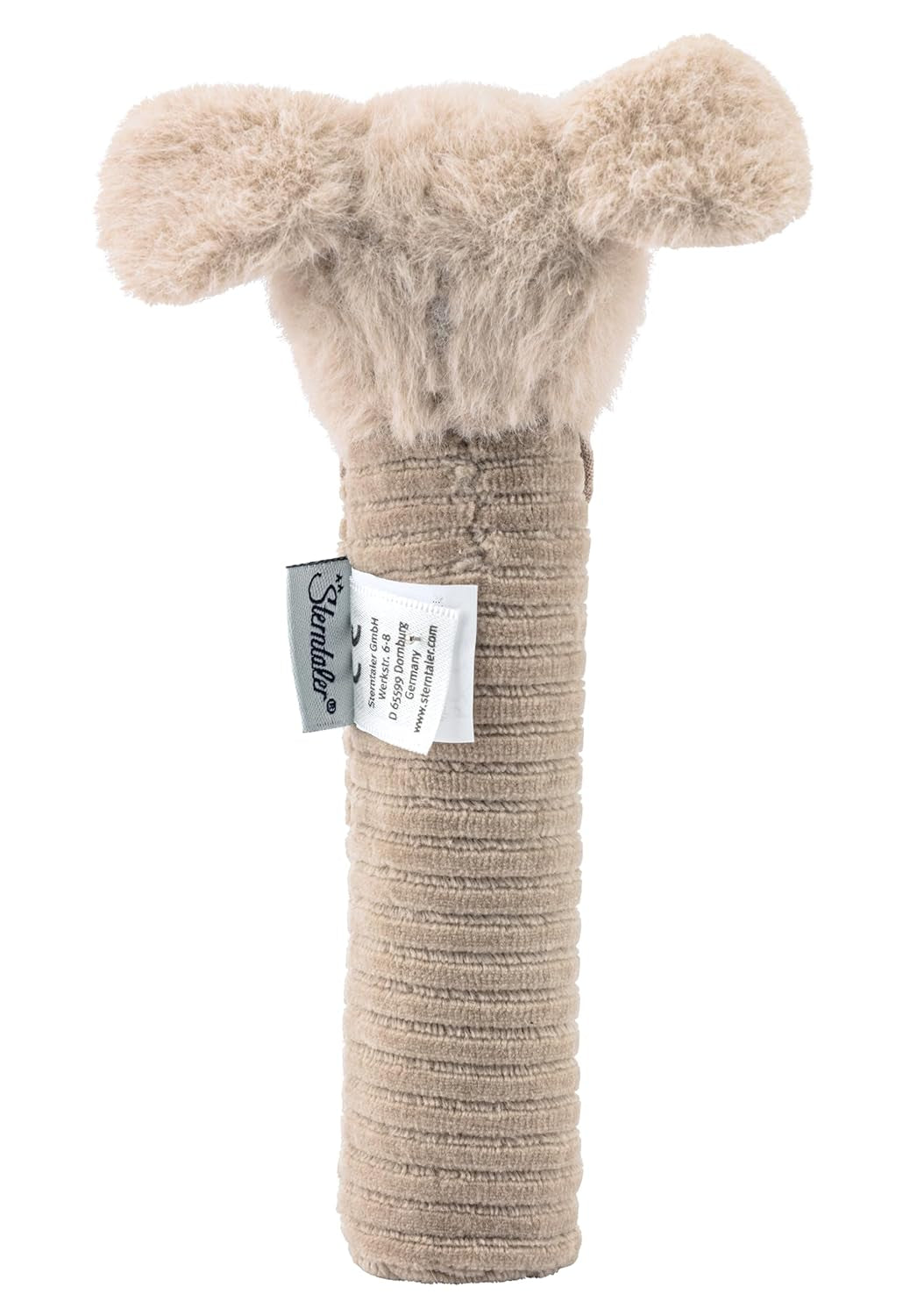 Sterntaler Baby Squeaker Lucky Dog - Jouet pour bébé en matériau doux et moelleux avec cordon - Jouet à attraper pour enfants - Premières tentatives d'attraper et de jouer, gris-beige Bebe Toys Naty Shop
