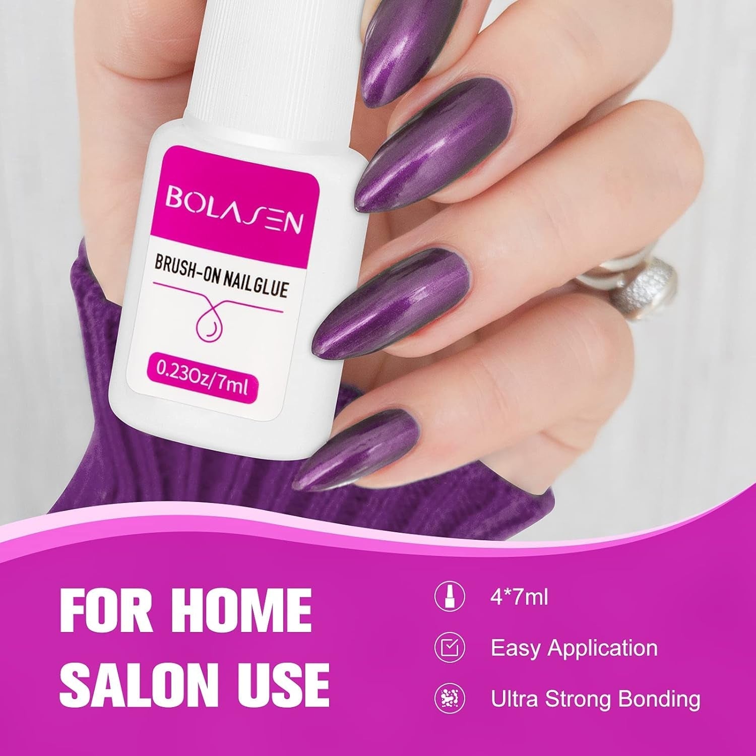 Colle pour pointes d'ongles, colle à ongles extra forte BOLASEN, colle à ongles craquelée 4 pièces, colle à ongles, colle à ongles artificielle extra forte, colle à ongles - 4 * 7 ml