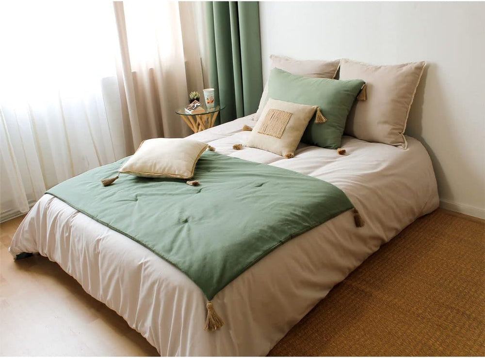 Enjoy Home - Couverture Terre Cuite Avec 4 Pompons En Jute - 90 X 190 Cm - 100% Coton - Oeko-Tex - Collection Panama Couettes et couettes Naty Shop