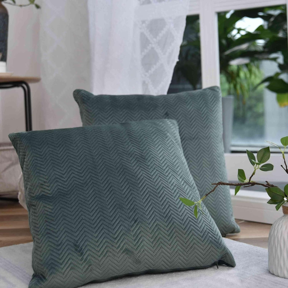 Oreiller décoratif à rideaux Lxl 45x45 cm Jacquard vert "Greta" avec motif à chevrons Entretien facile Fermeture à glissière Remplissage doux 320G - Variété de couleurs, 2023510 Oreillers de voyage Naty Shop