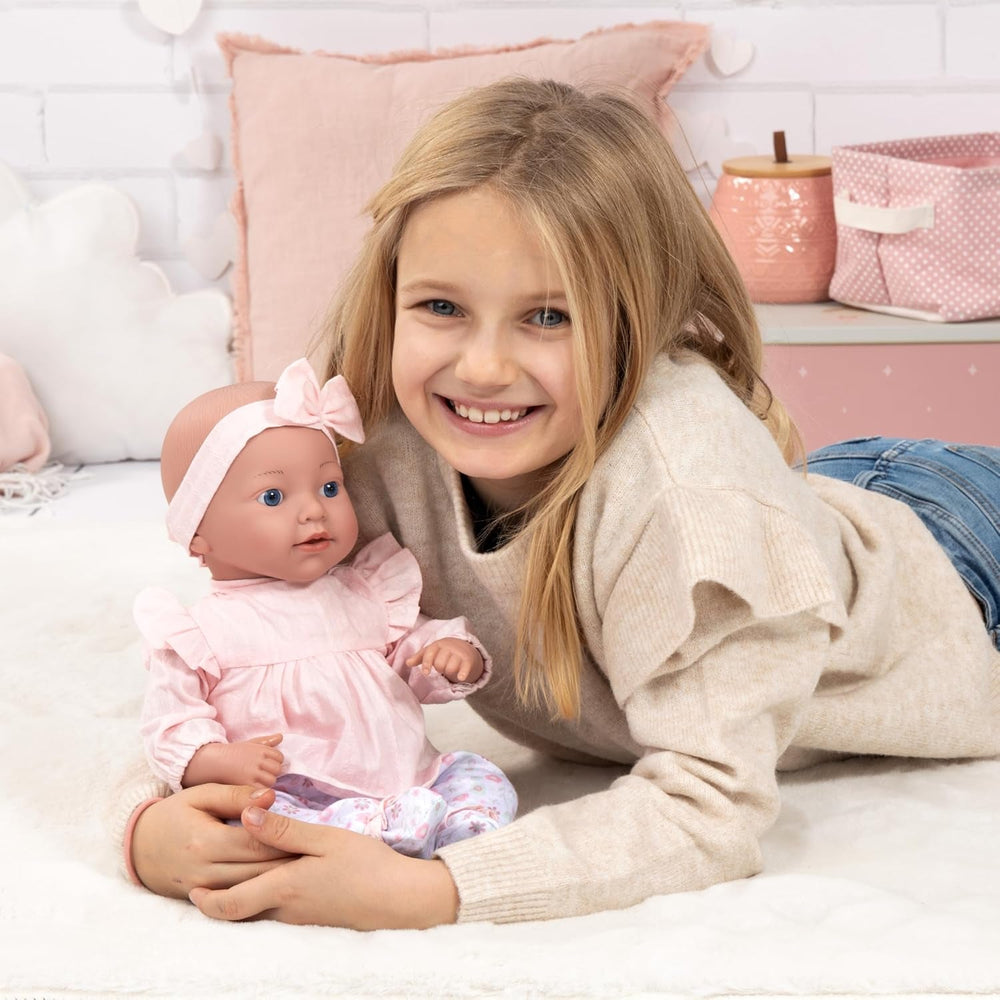Bayer Design 93827AE Reborn Babypuppe, lebensecht, réaliste, Sucette, Flasche, 38 cm, Blanc, Rosa