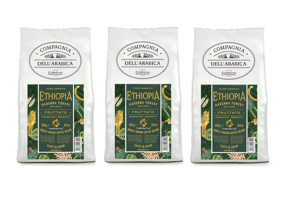 Caffè Corsini - Café en grains 3 X 250 grammes, Compagnia Dell'Arabica, différentes saveurs, origine unique, total 750G Café Naty Shop Ethiopie Café en grains