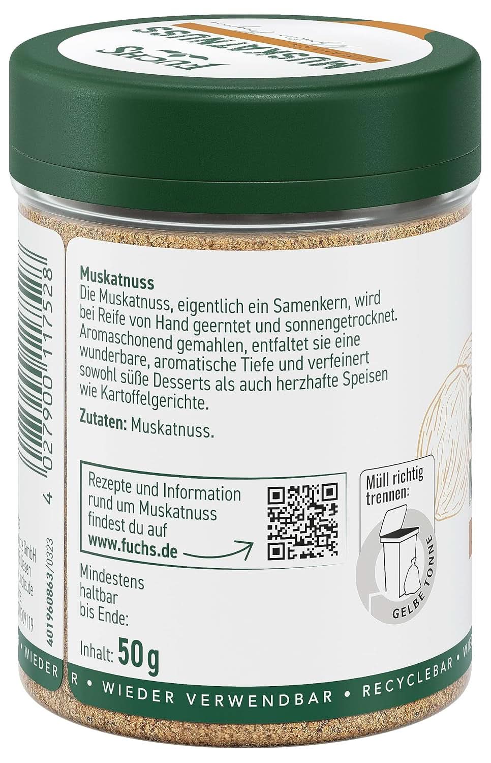 Fuchs Noix de muscade moulue, 50 grammes Condiments Naty Shop