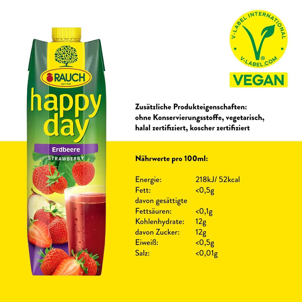 Rauch Happy Day Fraise | Saveur intense de fraise | Affiné aux pommes et au citron | 6X 1 litre, Tetra Prisma Boissons sans alcool Naty Shop