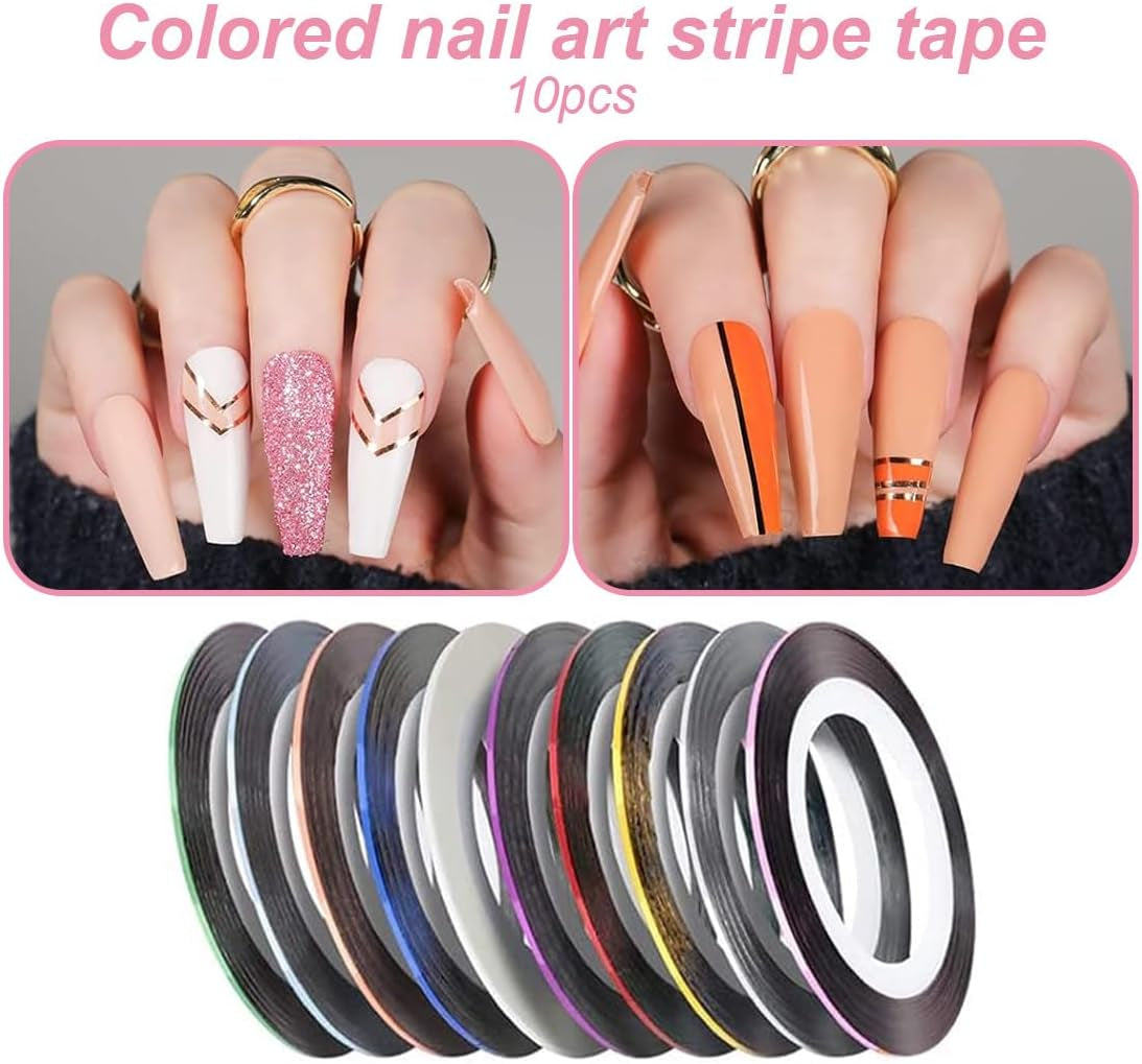 Ensemble d'autocollants et d'accessoires pour ongles - 5 autocollants pour ongles, pinceau, pierres, ruban décoratif, feuille d'or - Parfait pour la manucure et les ongles en gel - Ensemble de 50 pièces