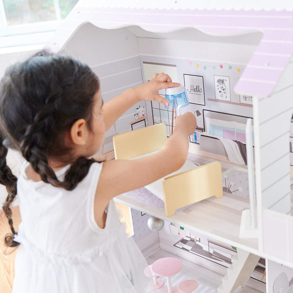 Teamson Kids Maison de poupée géante Olivia's Little World avec 16 accessoires de poupée, maison de poupée en bois avec meubles, 3 étages, maison de poupée 30 cm pour enfants, à partir de 3 ans