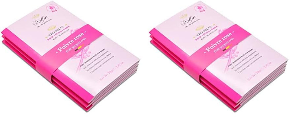 Dolfin Pachet de 3 ciocolată cu diverse arome - ciocolată artizanală belgiană, 210 g Bomboane de Ciocolata Naty Shop 210 G (2 seturi x 3 tablete) Piper roz