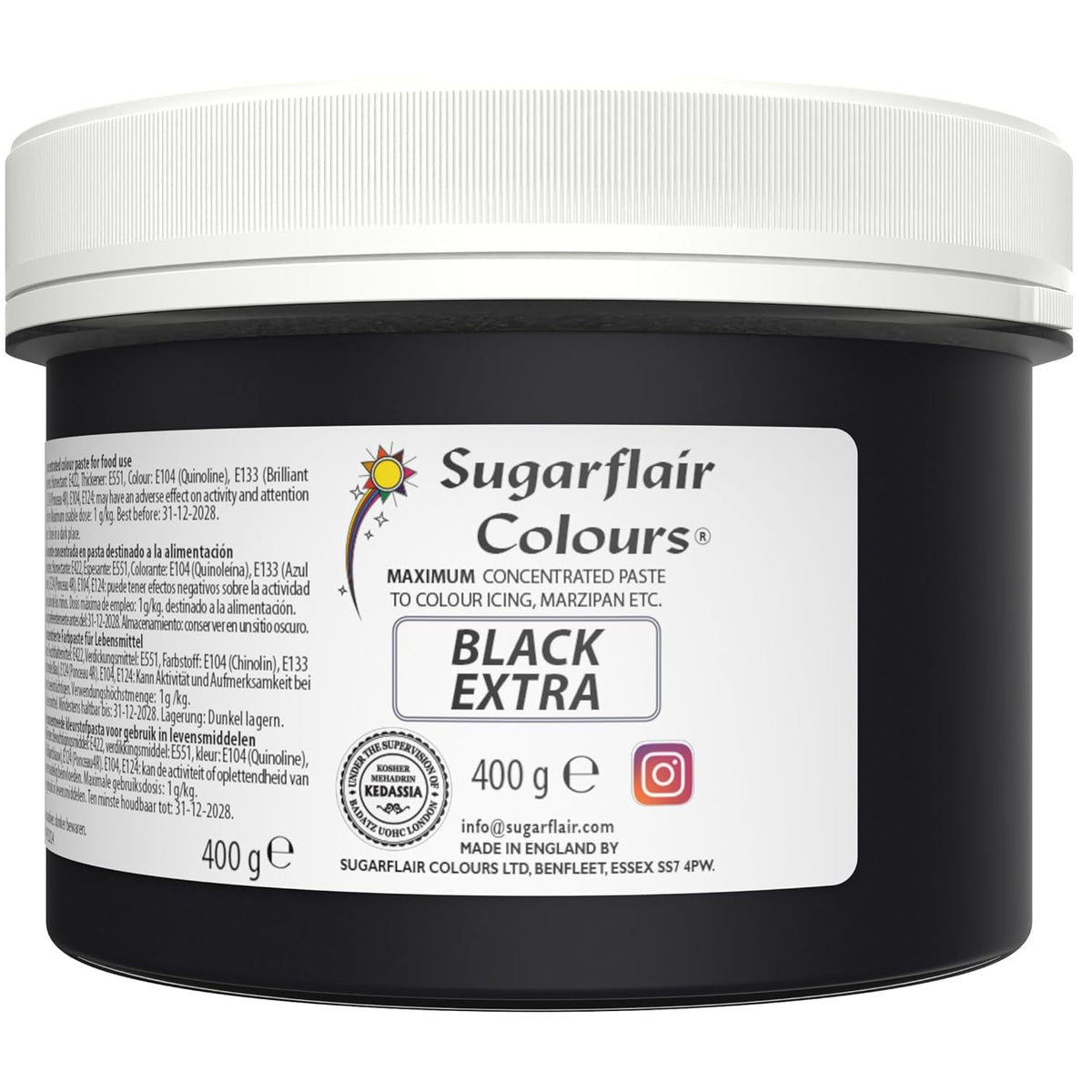 Colorant alimentaire Sugarflair Max Concentré Noir, colorant alimentaire très concentré pour pâte d'amande et fondant, colorant en pâte Max Concentrate - 400 g