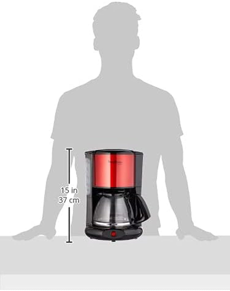 Machine à expresso Subito avec filtre, carafe en verre, 10-15 tasses, capacité 1,25 L, arrêt automatique, filtre amovible, indicateur de niveau d'eau, acier inoxydable, rouge/noir, FG360D