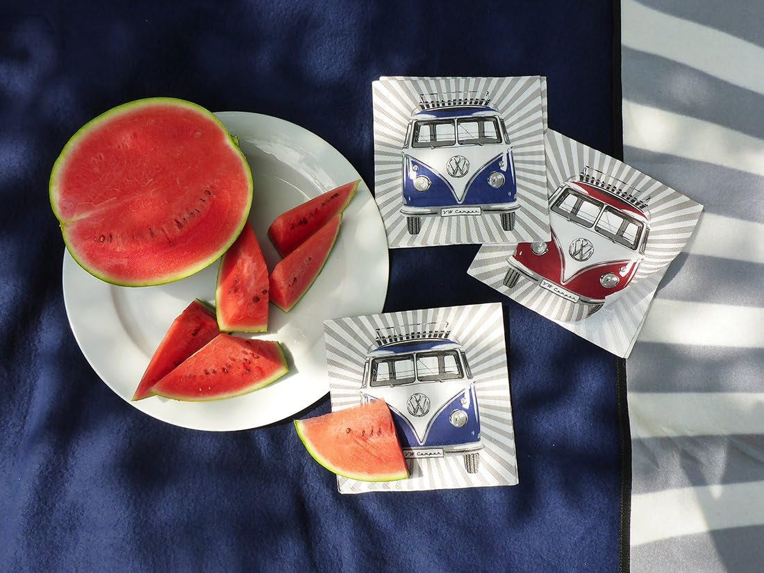 BRISA VW Collection – Serviettes de table Volkswagen Bus T1 (rayures Samba/rouge/3 épaisseurs)