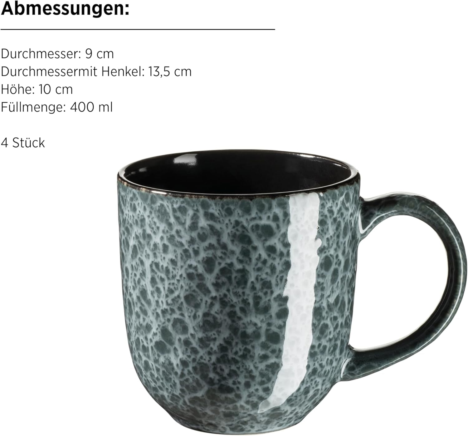 MÄSER 934110 Série Filippa, Service de table en céramique pour 4 personnes, Service de table combiné moderne avec 16 pièces ; Assiettes, bols et tasses à glaçage réactif vert et noir, Grès, Vert