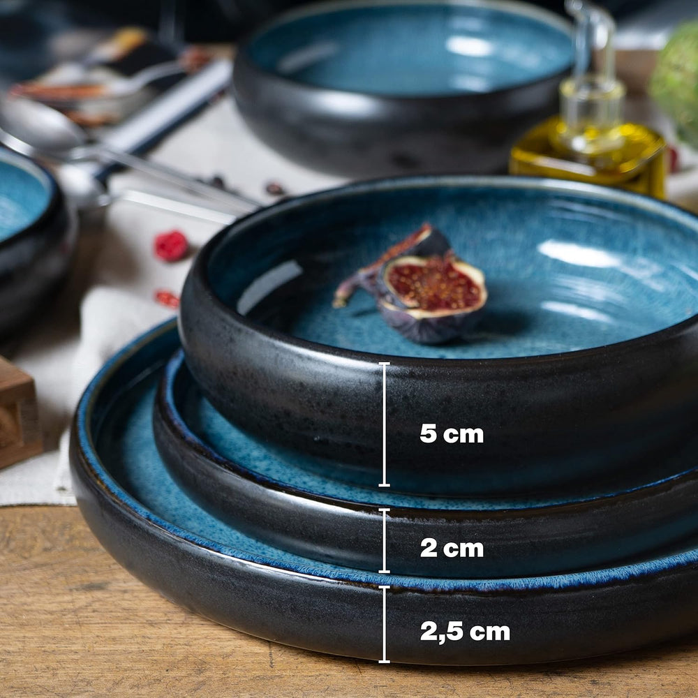 Moritz & Moritz SOLID Service de table en grès 18 pièces pour 6 personnes - Service de table pour 6 personnes, composé de 6 assiettes plates, 6 assiettes plates et 6 assiettes plates