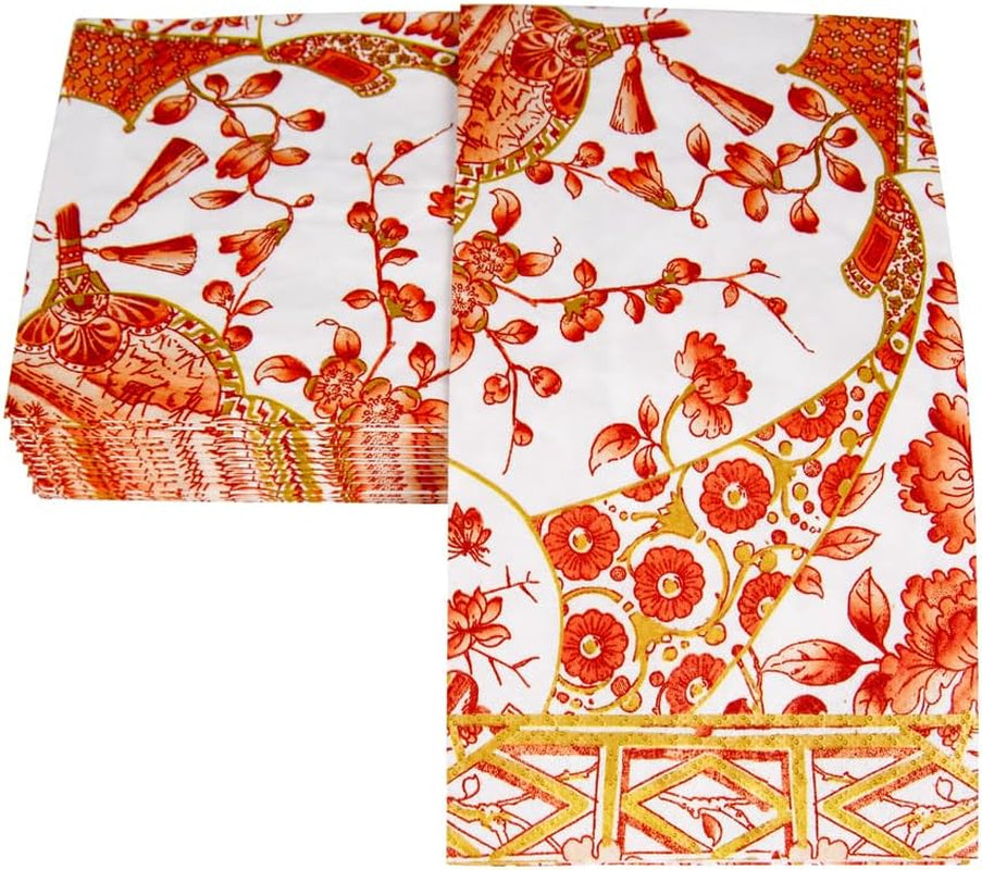 Serviettes de table en porcelaine corail et or, 15 par paquet