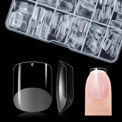 Gelike EC Lot de 120 faux ongles carrés extra courts en résine PMMA pré-polie pour femme, salon, 12 tailles