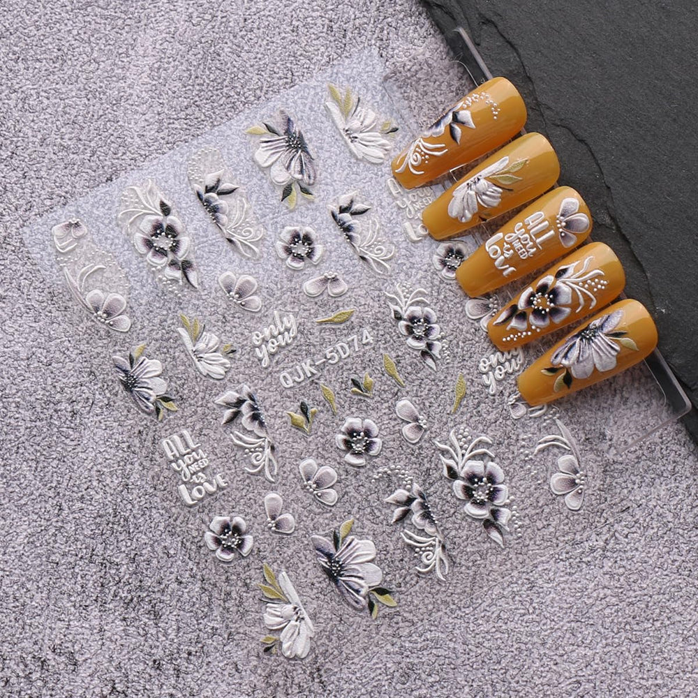 JMEOWIO 6 Blatt 3D Nagelsticker Frühlings Blume Nail Art Sticker Selbstklebend Nagelaufkleber 5D Stereoskopisch Bunte Sommer Blumen Dekoration Nageldesign Zubehör