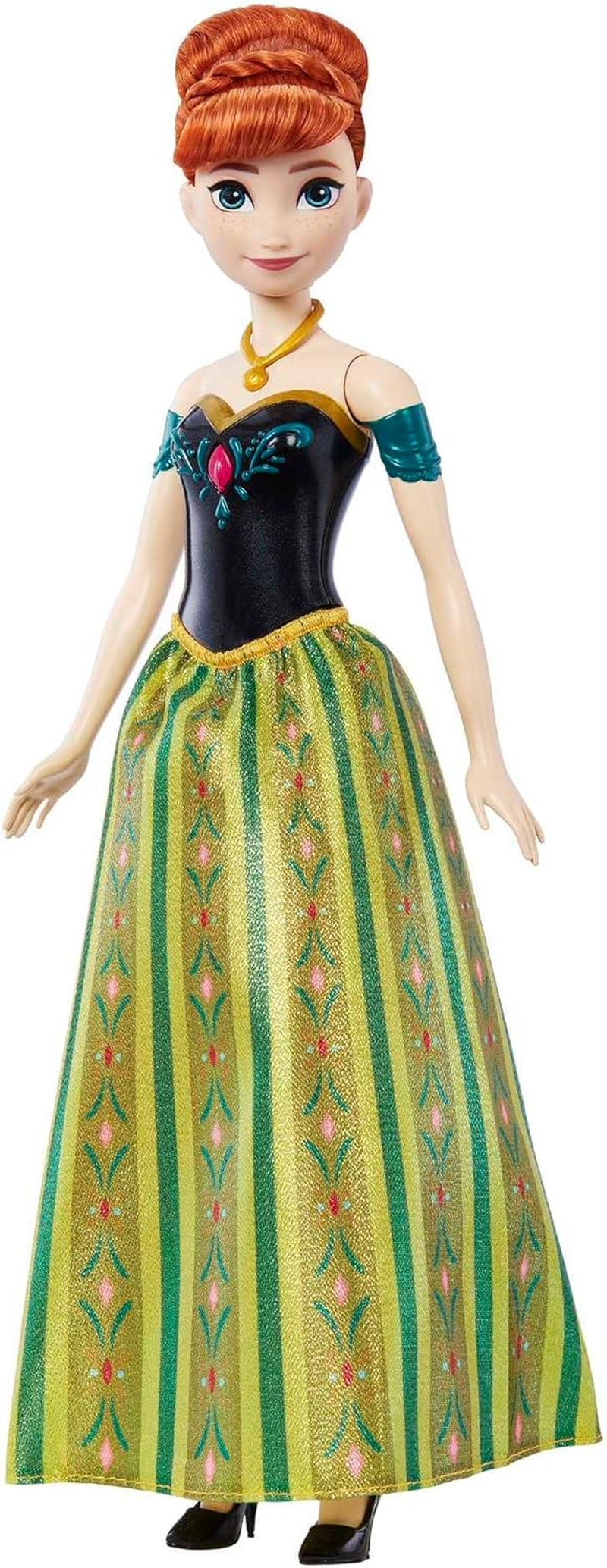 Mattel Disney Die Eiskönigin Singende Anna-Puppe - 30-sekündiger Song-Ausschnitt, klassisches Schlossoutfit, abnehmbarer weicher Rock, kämmbare Haare, für Kinder ab 3 Jahren, Deutsche Version, HMG41