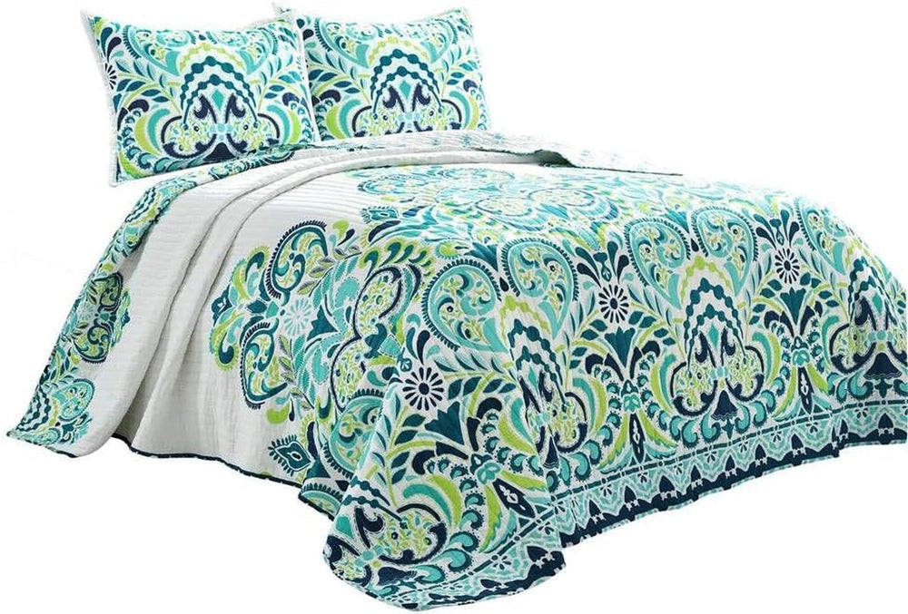 Couette Lush Decor Clara, coton, turquoise et mandarine, Full/Queen Couettes et quilts Naty Shop Bleu/vert King size