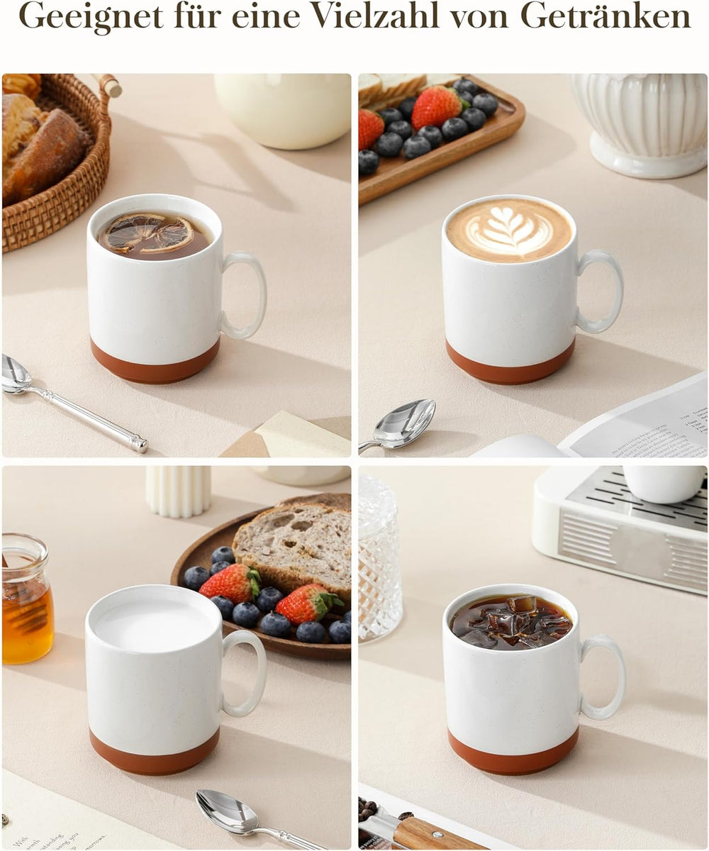 Ensemble de tasses à café MALACASA, ensemble de tasses en grès de 350 ml pour 4 personnes, tasses à café modernes pour thé, jus, latte, cappuccino, chocolat chaud. Va au lave-vaisselle et au micro-ondes, série TARA, blanc kaki