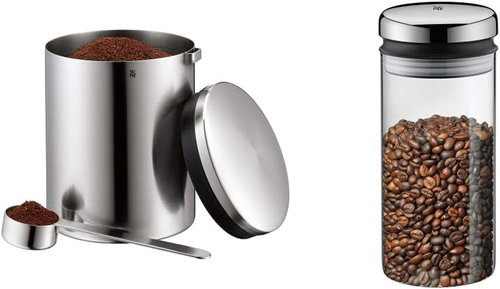 WMF Cuillère à café Kult Cromargan en acier inoxydable finition mate 500 g et 1 litre Pot de conservation en verre Depot Passe au lave-vaisselle Boîtes de conservation des aliments Naty Shop Storage Box Pack