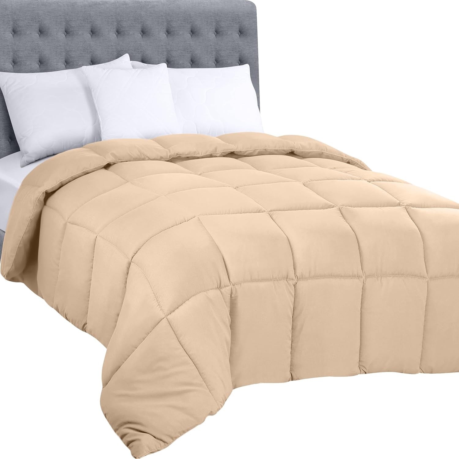 Utopia Bedding Couette toutes saisons 250 g/m² en peluche siliconée pour lit double cousu dans une boîte (double XL gris clair) Naty Shop Beige Couettes et couettes pour lit double (1 paquet)
