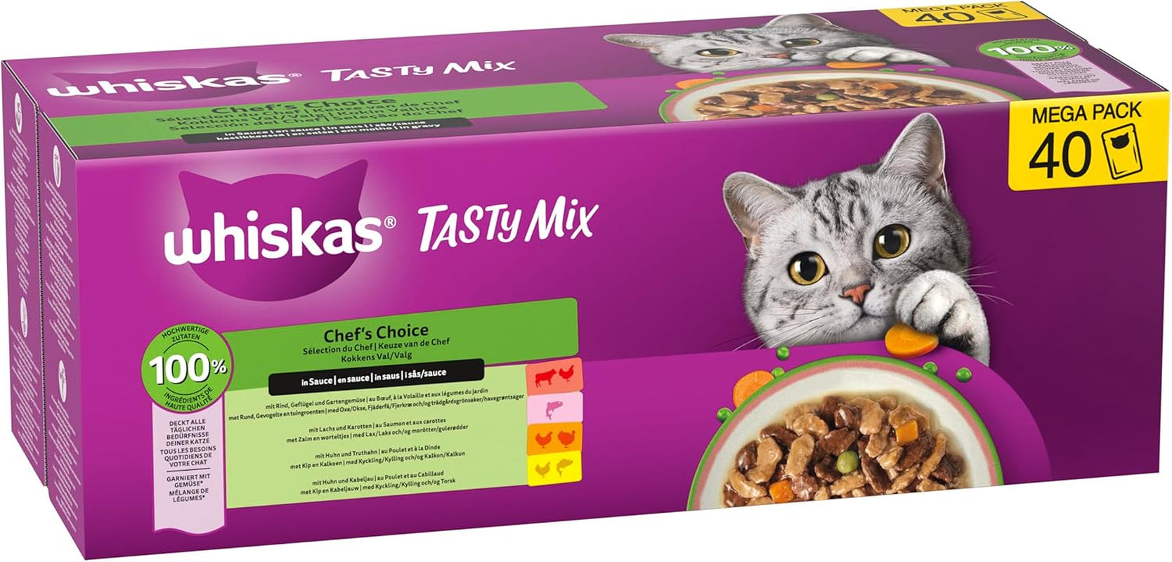 WHISKAS TASTY MIX Nassfutter en Sauce pour Katzen 40 x 85g Chef's Choice